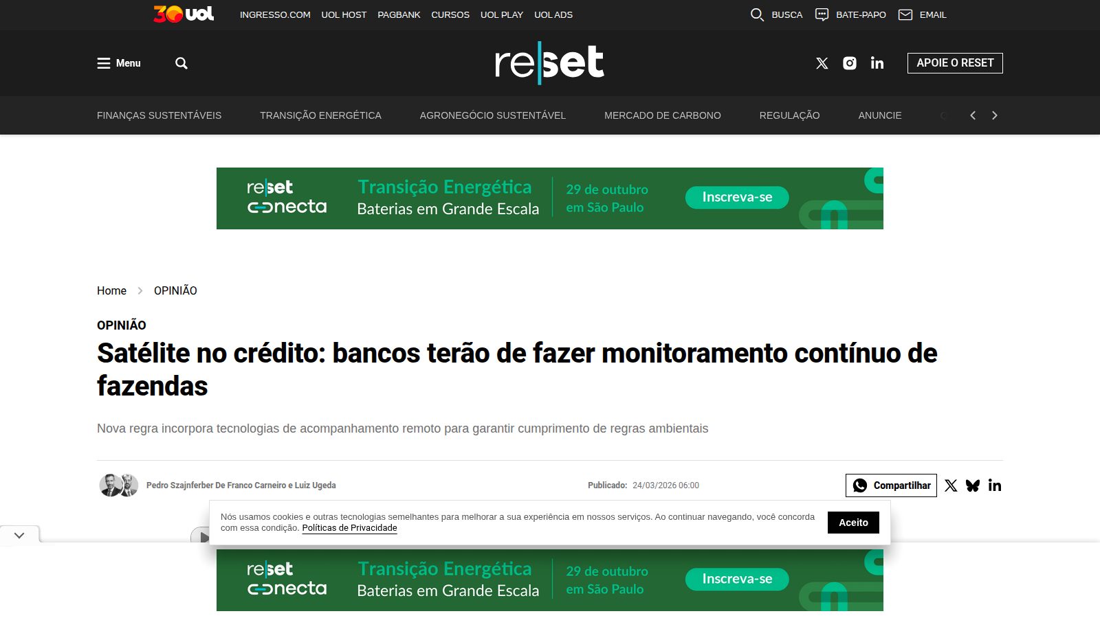 Satélite no crédito: bancos terão de fazer monitoramento contínuo de fazendas