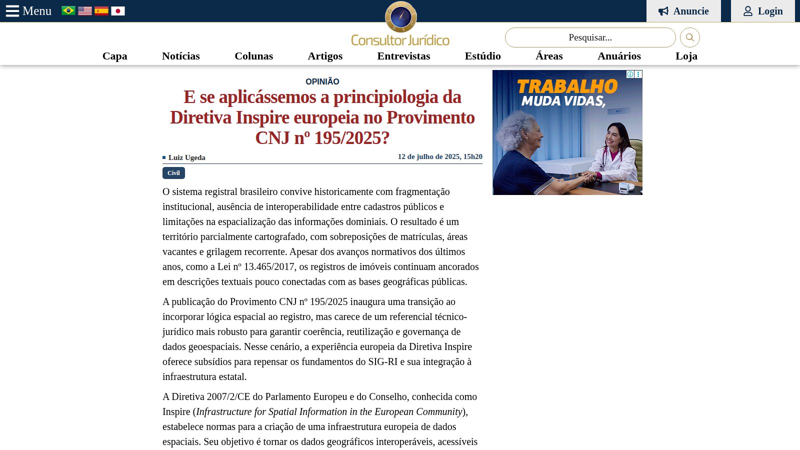 E se aplicássemos a principiologia da Diretiva Inspire europeia no Provimento CNJ nº 195/2025?