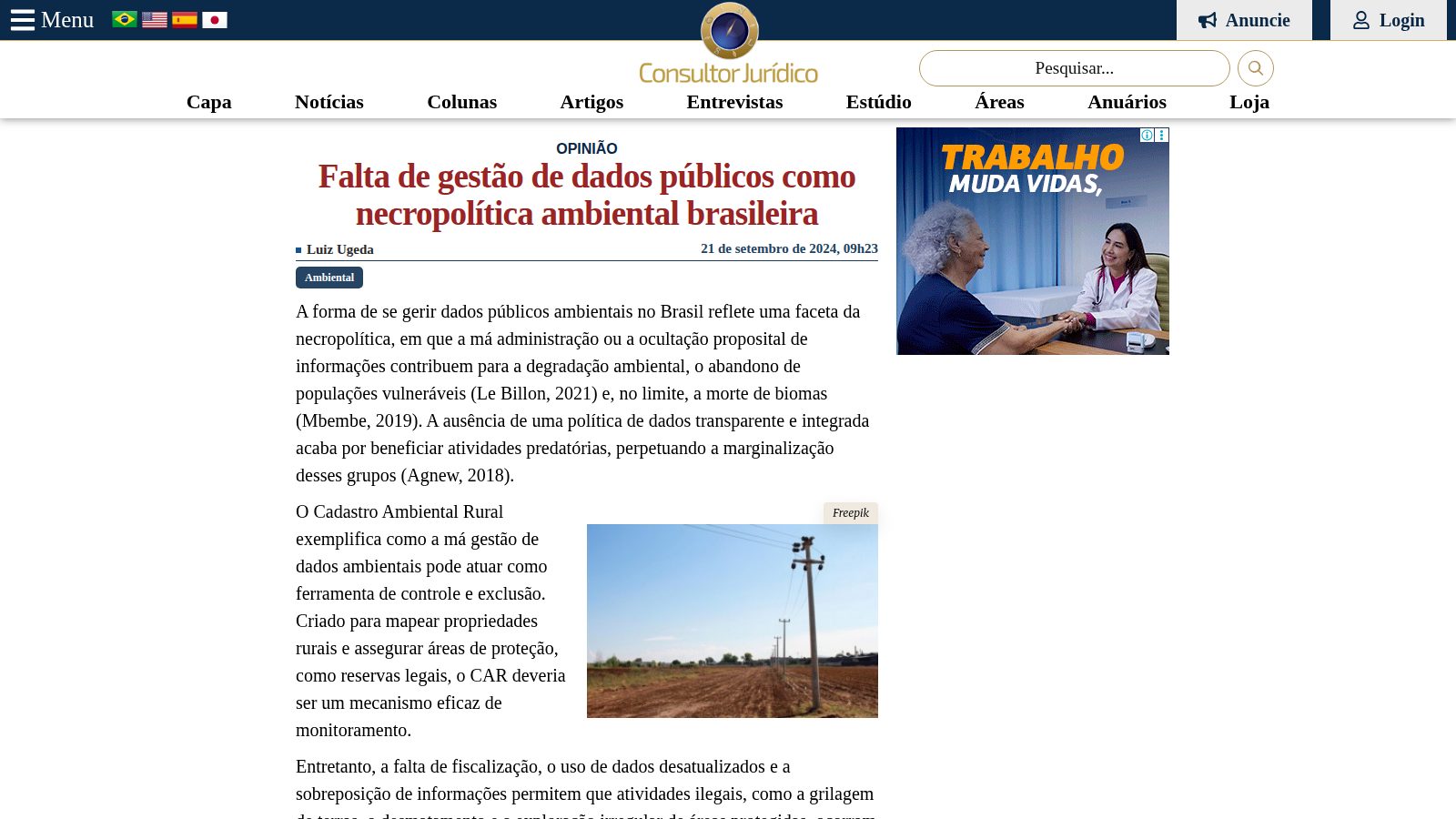 Falta de gestão de dados públicos como necropolítica ambiental brasileira