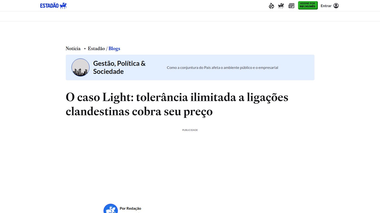 O caso Light: tolerância ilimitada a ligações clandestinas cobra seu preço