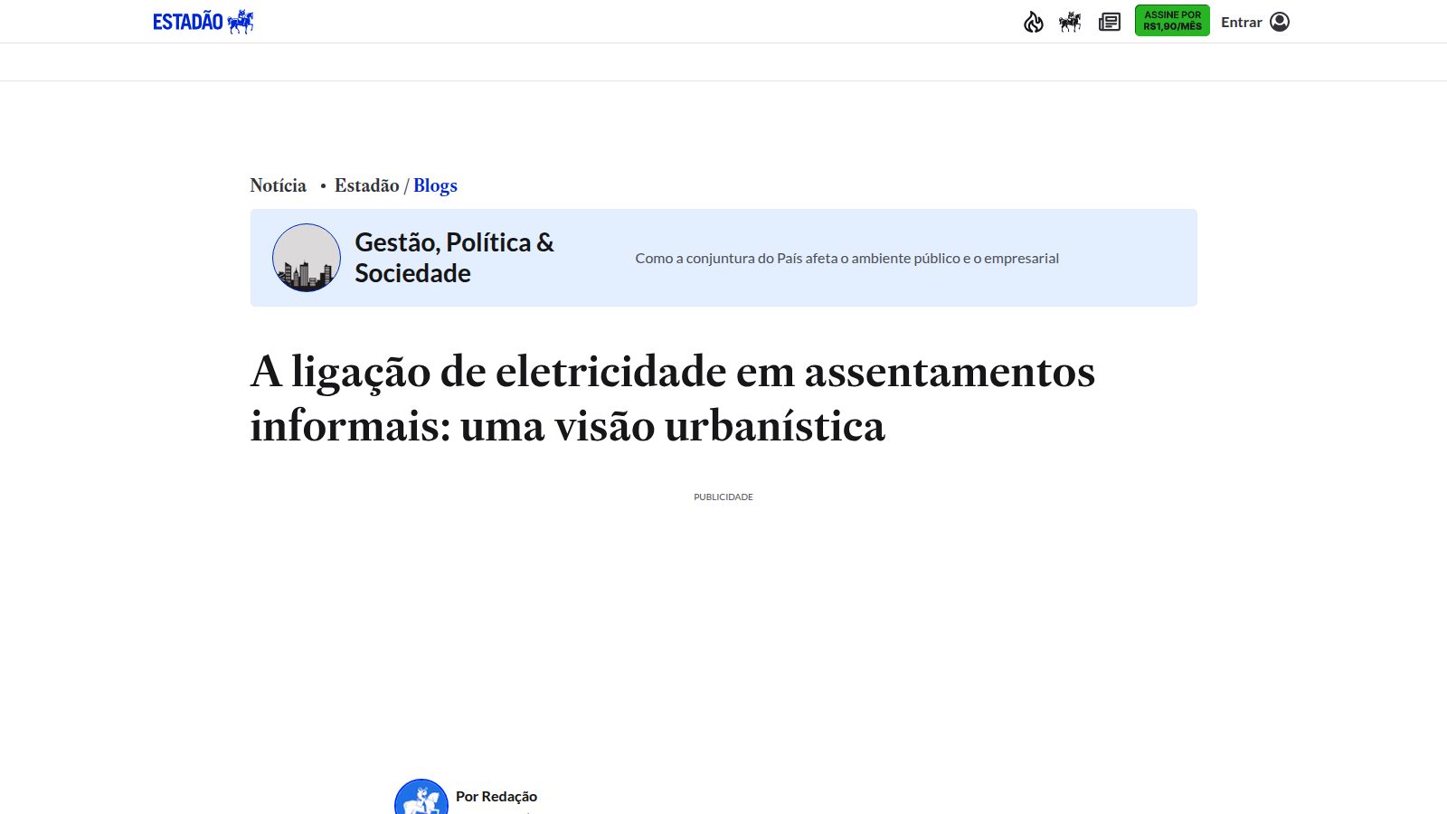 A ligação de eletricidade em assentamentos informais: uma visão urbanística