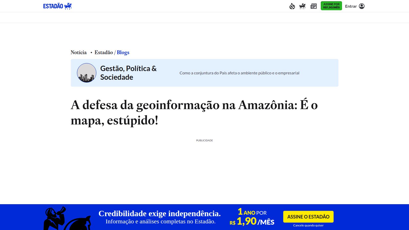 A defesa da geoinformação na Amazônia: É o mapa, estúpido!